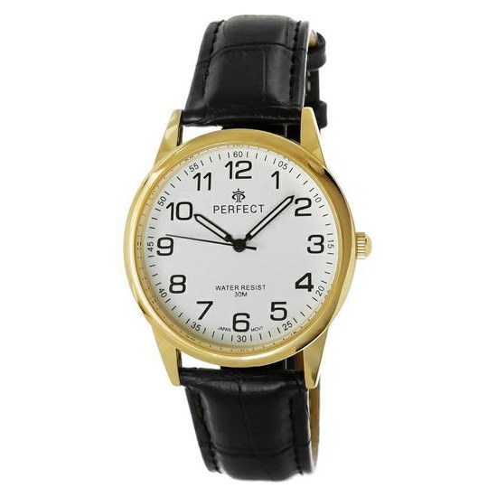 HODINKY PERFECT PÁNSKÉ C402G-08 ZLATÁ KORPUS, BÍLÝ ČÍSELNÍK, ČERNÝ PÁSEK