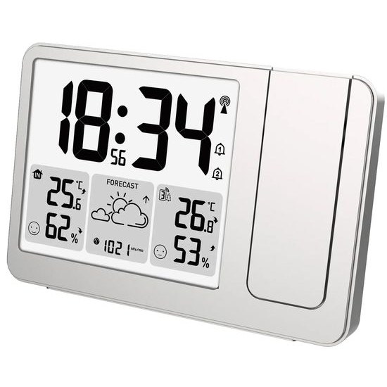 JVD RB3539 - Budík s meteostanicí, projekcí času a možností stálého osvětlení displeje