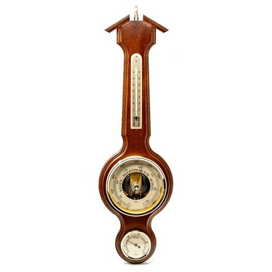 Barometr s teplměrem a vlhkoměrem na dřevěné podložce 4673-12
