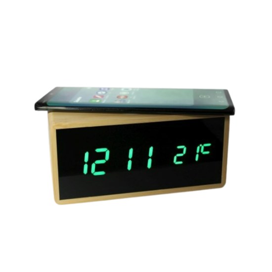 Atlanta 2602 - Digitální budík se zeleným LED displejem a bezdrátovým nabíjením telefonu