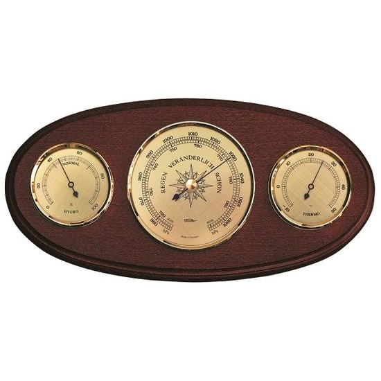 Barometr s teplměrem a vlhkoměrem na dřevěné podložce 9160-22