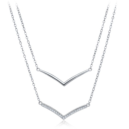 MINET Elegantní dvojitý stříbrný 925/1000 náhrdelník s bílým zirkonem JMAS0362SN43