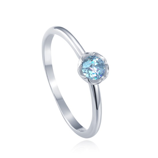 MINET Stříbrný prsten kytička s modrým zirkonem