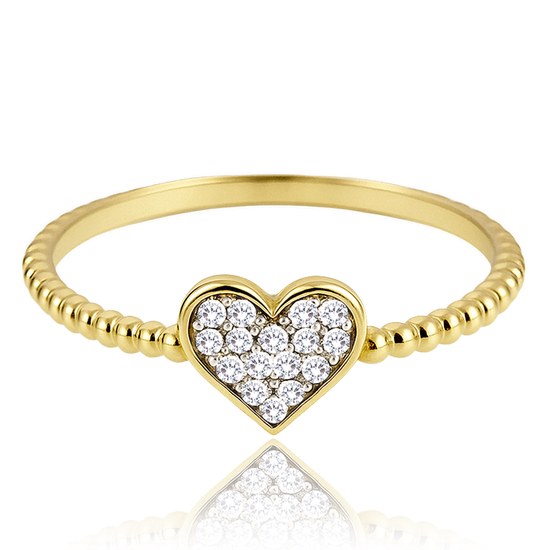 MINET Zlatý prsten srdíčko s bílými zirkony Au 585/1000 vel. 50 - 1,10g