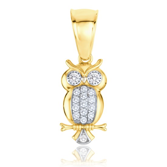 MINET Zlatý přívěs sova s bílými zirkony Au 585/1000 1,35g