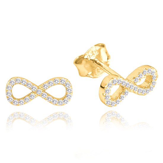 MINET Pozlacené stříbrné náušnice NEKONEČNO s bílými zirkony