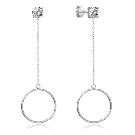 MINET Moderní stříbrné visací náušnice s kroužkem