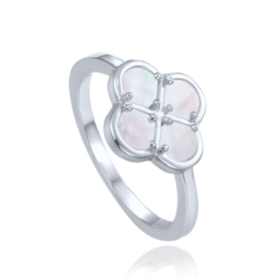 MINET 925/100 Stříbrný prsten čtyřlístek s bílou perletí JMAS7058WR