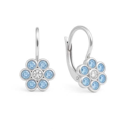 Zlaté náušnice z bílého zlata se zirkony a modrými kameny klapkové