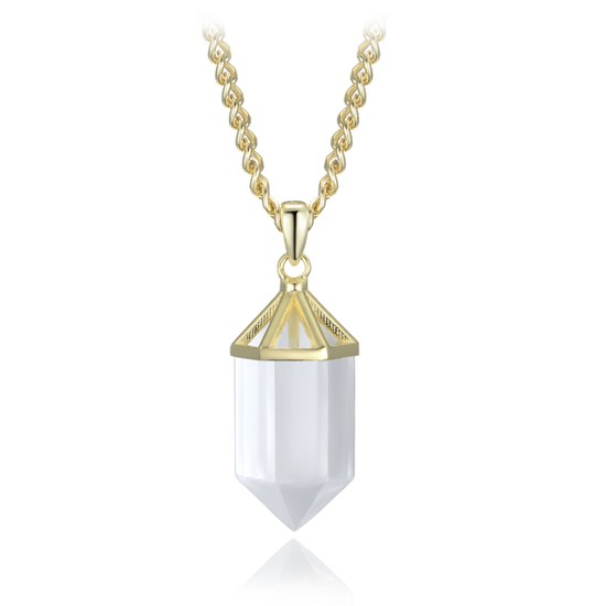 MINET Luxusní pozlacený stříbrný náhrdelník přírodní křišťál