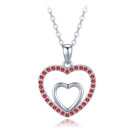 MINET Stříbrný náhrdelník srdíčko s červenými zirkony