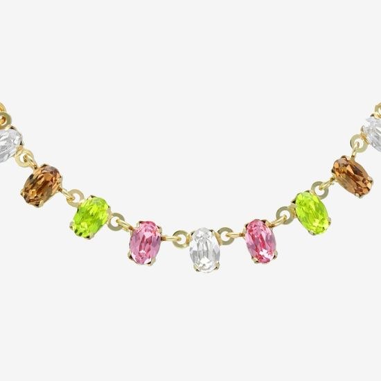 Victoria Cruz A4506-MDG - stříbrný - zlacený náhrdelník s barevnými kameny