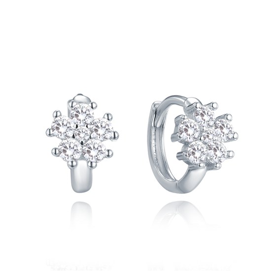 MINET Stříbrné náušnice kytičky s bílými zirkony