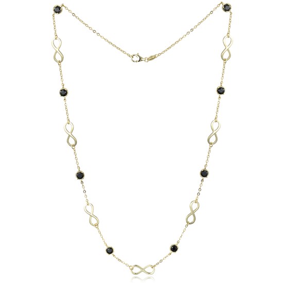 MINET Pozlacený stříbrný náhrdelník nekončeno s černými zirkony