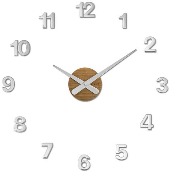 VLAHA Dubové nalepovací hodiny MINIMAL vyrobené v Čechách - stříbrné ⌀59cm
