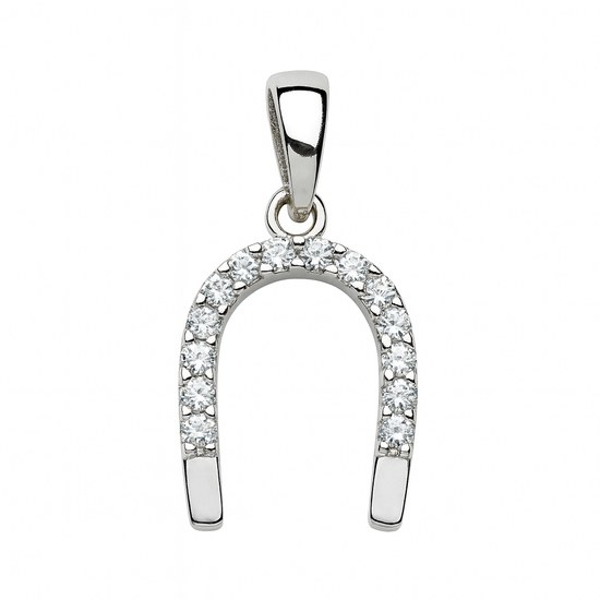 Zlatý 585/1000 přívěsek z bílého zlata se zirkony podkova 3973