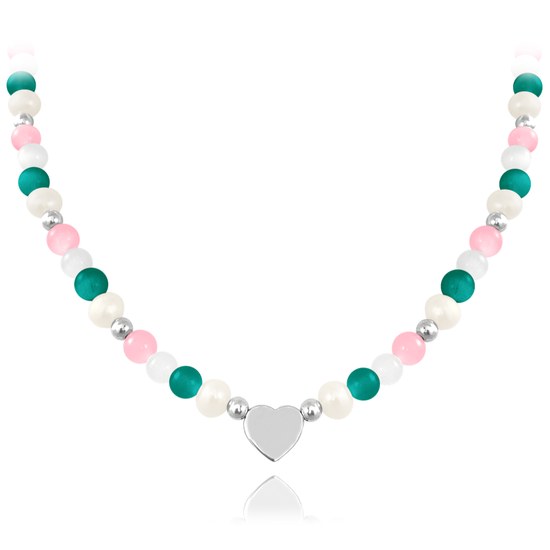 MINET Stříbrný náhrdelník s přírodními perlami a barevnými kuličkami - Ag 925/1000 21,80g