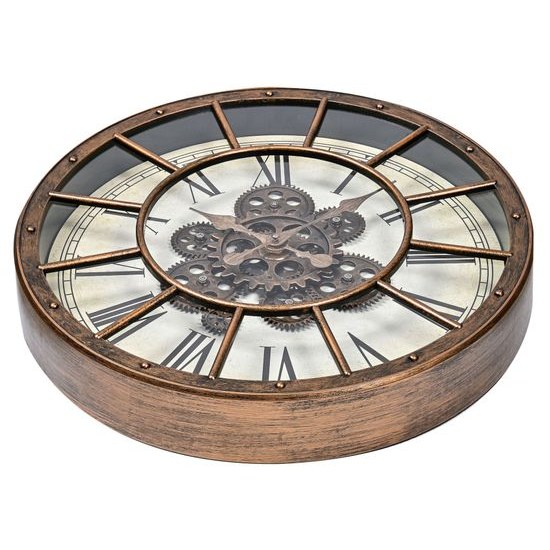 Designové nástěnné hodiny 45 cm s ozubenými koly s krásnou patinou