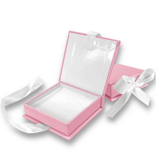 MINET Růžová magnetická krabička na šperky s bílou stuhou - 8 x 8 x 2,5 cm