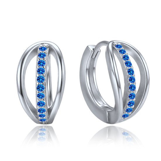 MINET Stříbrné náušnice kroužky s modrými zirkony