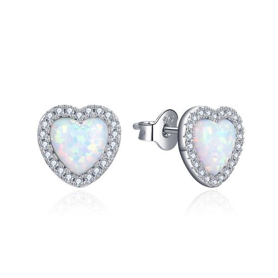 MOISS stříbrné náušnice SRDCE OPÁL
