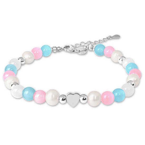 MINET Stříbrný náramek s přírodními perlami a barevnými kuličkami