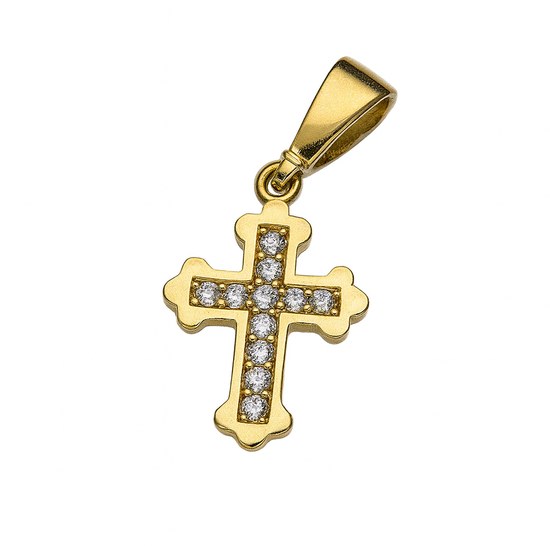 Zlatý 585/1000 přívěsek se zirkony křížek 30267