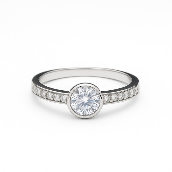 Zlatý prsten z bílého zlata se zirkony