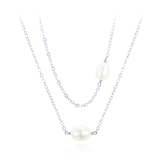 MINET Dvojitý stříbrný náhrdelník s přírodní perlou