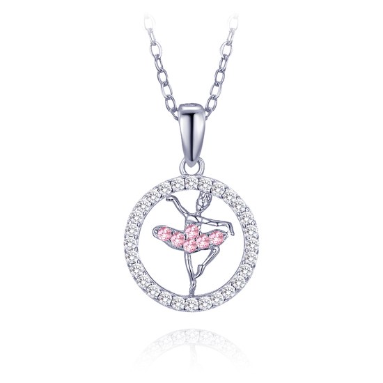 MINET Stříbrný náhrdelník baletka s růžovými zirkony