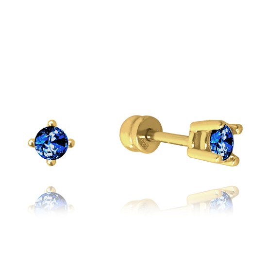 MINET Zlaté náušnice na šroubek s tmavě modrými zirkony Au 585/1000 1,10g