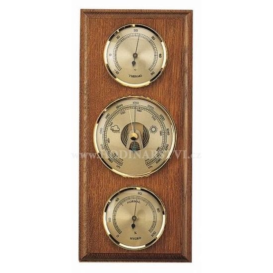 Barometr s teploměrem a vlhkoměrem na dřevěné podložce B203228