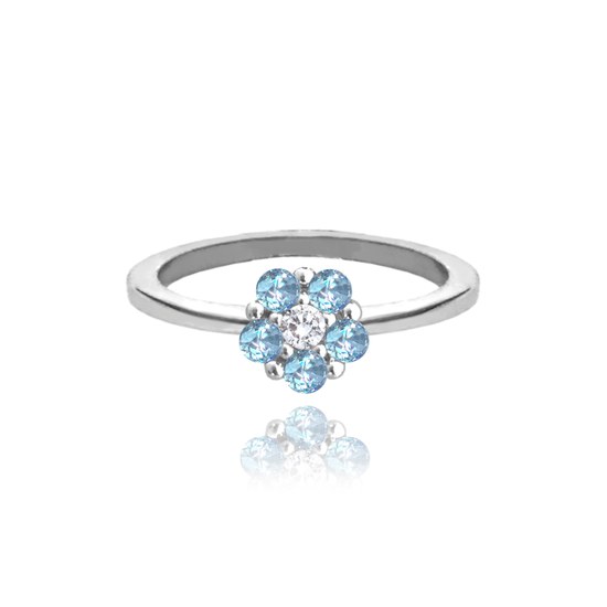 MINET Stříbrný prsten KYTIČKA se světle modrými zirkony vel. 46