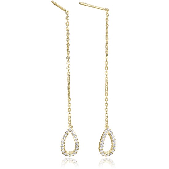 MINET Rose gold stříbrné protahovací visací náušnice s bílými zirkony