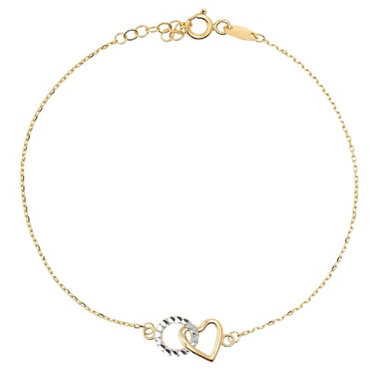 MINET Zlatý náramek srdíčko a kroužek v kombinaci s bílým zlatem Au 585/1000 1,50g