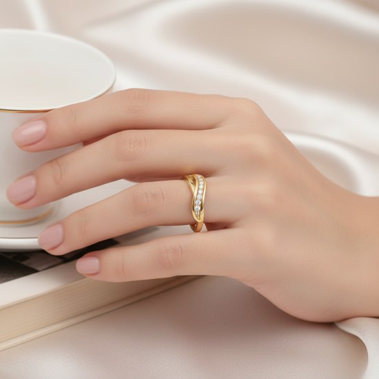 MINET Luxusní zlatý prsten s bílými zirkony Au 585/1000 vel. 57 - 1,30g