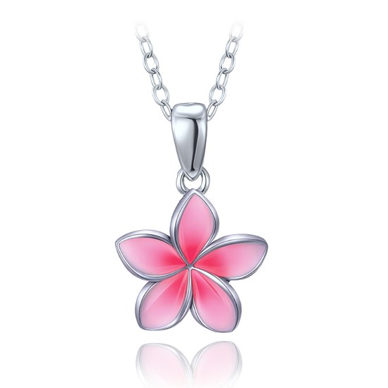 MINET Moderní stříbrný náhrdelník růžová kytička