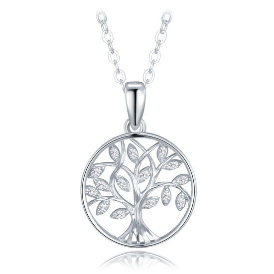 MINET Stříbrný náhrdelník strom života s bílými zirkony