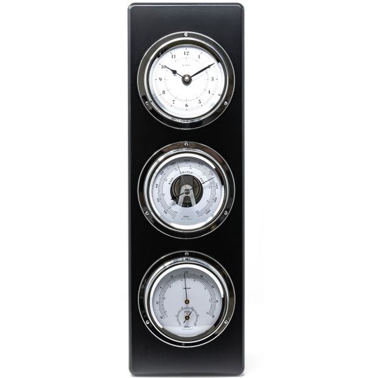 Hodiny s barometrem, teplměrem a vlhkoměrem na dřevěné podložce 1538-06