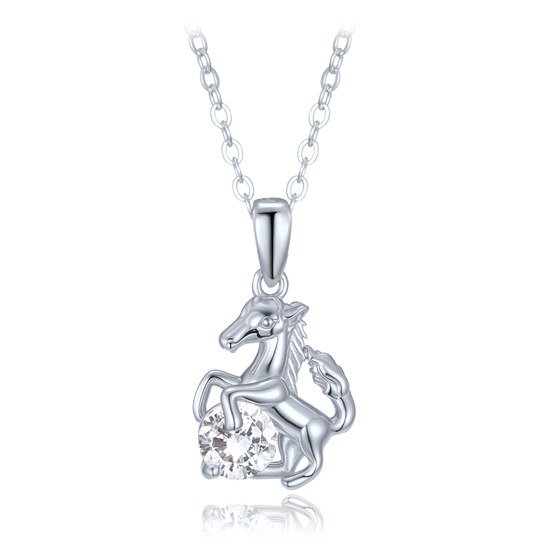 MINET Stříbrný náhrdelník kůň s bílým zirkonem