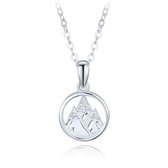 MINET Stříbrný náhrdelník hory s bílými zirkony