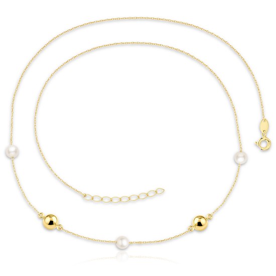MINET Zlatý náhrdelník s kuličkami a perlami Au 585/1000 2,80g