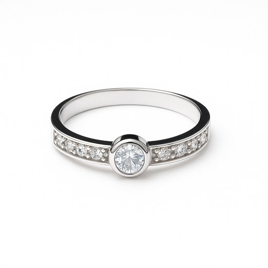 Zlatý prsten z bílého zlata se zirkony