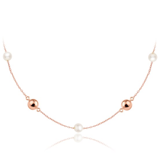 MINET Zlatý náhrdelník z růžového zlata s kuličkami a perlami Au 585/1000 2,70g
