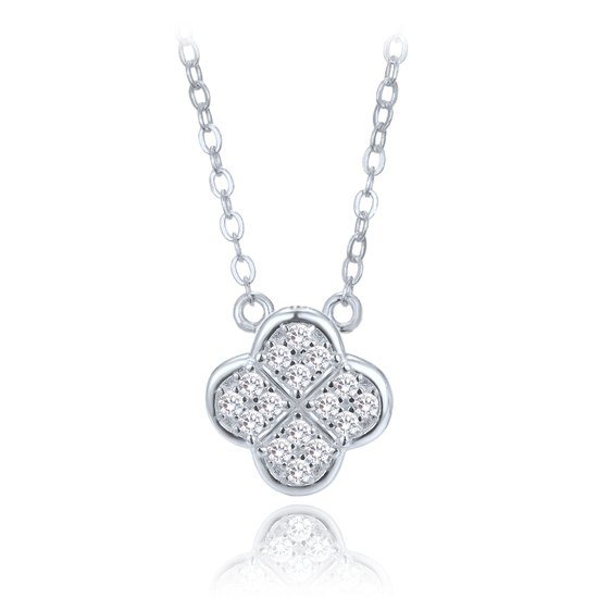 MINET Stříbrný náhrdelník čtyřlístek s bílými zirkony