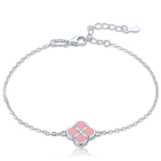 MINET Stříbrný náramek čtyřlístek s jadeitem