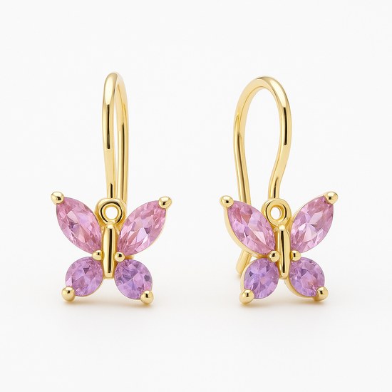 Zlaté naušnice - motýlci růžoví brizura