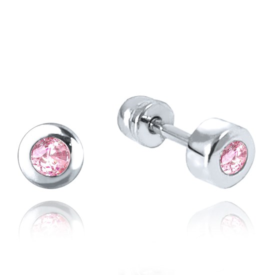 MINET Náušnice na šroubek z bílého zlata s růžovými zirkony Au 585/1000 1,15g