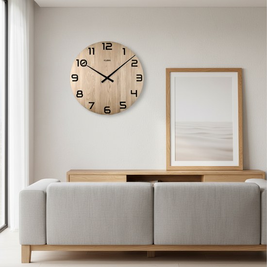 KUBRi 0191 - Obrovské hodiny z přírodního dubu s vynikající čitelností o průměru 80 cm