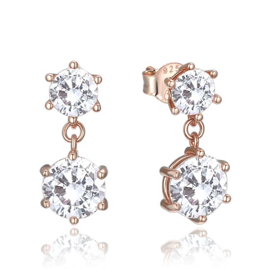 MINET Rose gold luxusní stříbrné náušnice s bílými zirkony